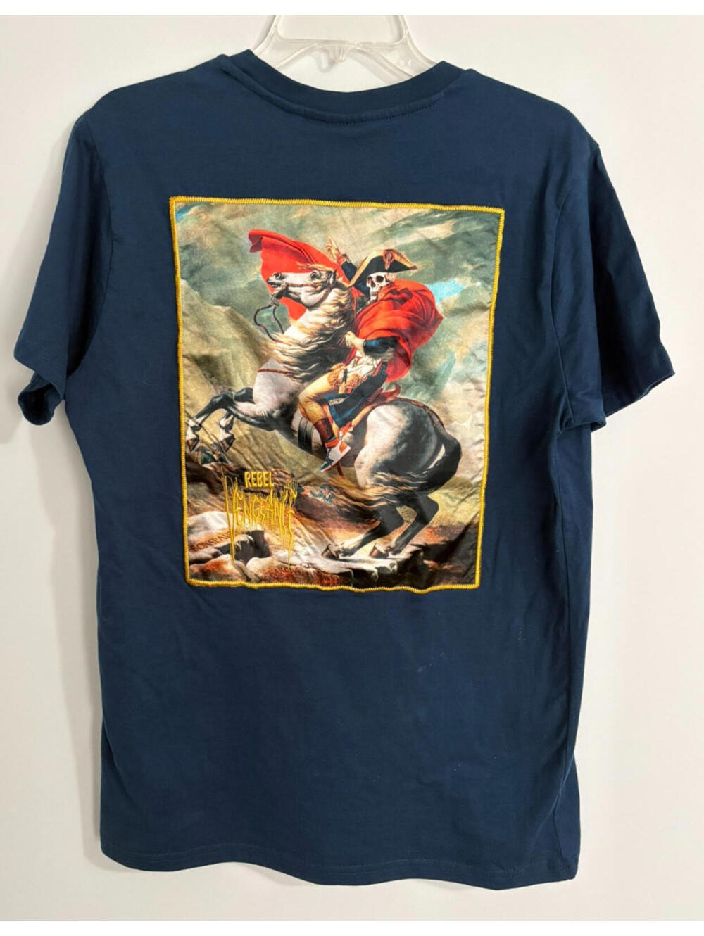 Rebel Vengeance Bonaparte Graphic T-Shirt L Skeleton Napoleon Crossing Alps Blue